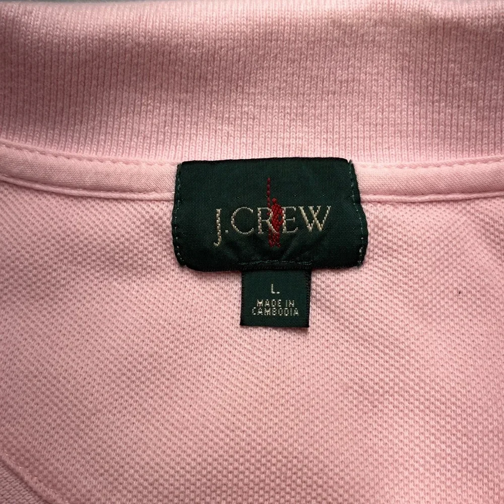 J Crew oarsman Mens Pink Long Sleeve Polo Shirt Size L Cotton Collared Casual‎